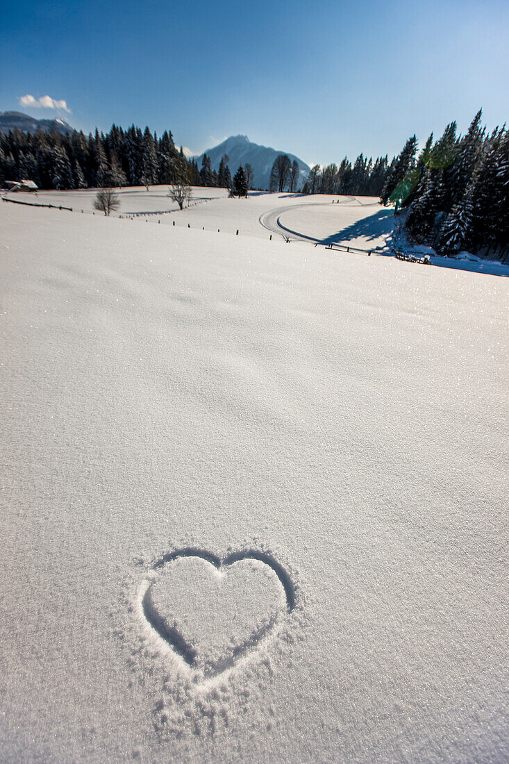 Heart shape in the snow, Ramsau am Dachstein, Styria, Austria