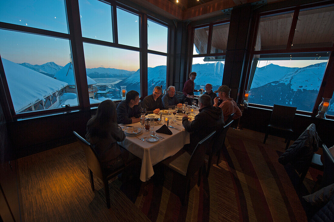 Group of people having dinner in a restaurant, Alyeska Resort, Girdwood, Alaska, USA