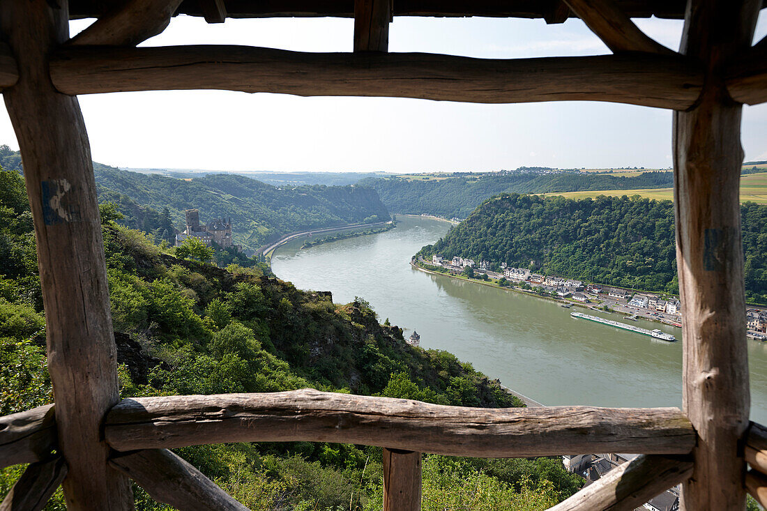 View over Rhine Gorge near Sankt Goarshausen, Rhineland-Palatinate, Germany