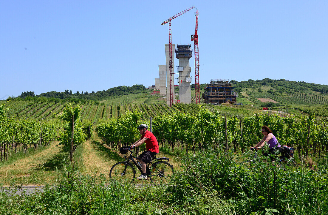 Motorway bridge being built near Zeltingen-Rachtig at the river Mosel, Hunsruck, Rhineland-Palatinate, Germany