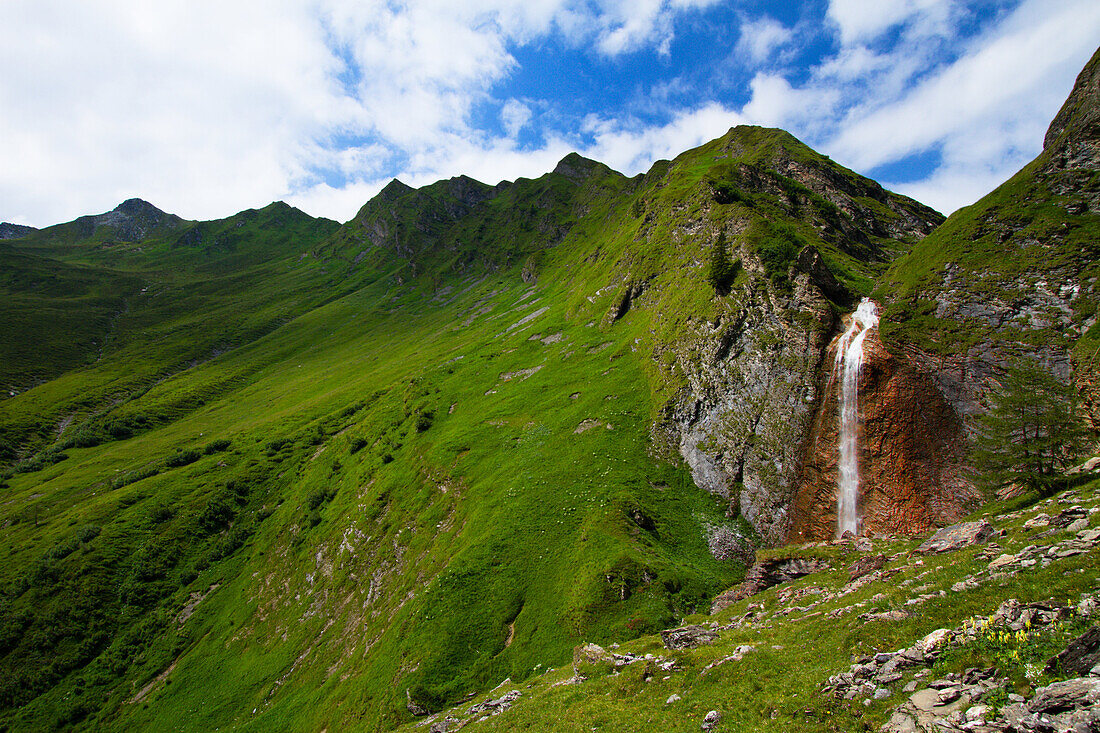 Waterfalls along the paths that salvono to the Hintertux glacier in the Zillertal, Tyrol
