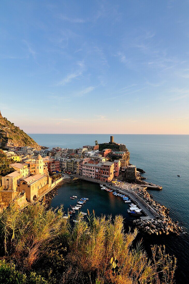 Vernazza at sunset a pearl of the park of the Cinque Terre in Liguria