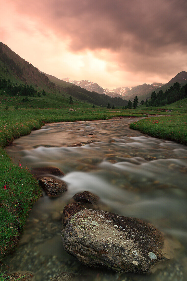 Lauzanier Valley, Parc National du Mercantour during a summer storm at the end of the day.