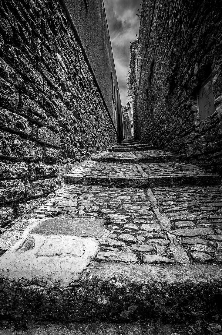 A glimpse of Erice in Sicily. Street shot from a low visual