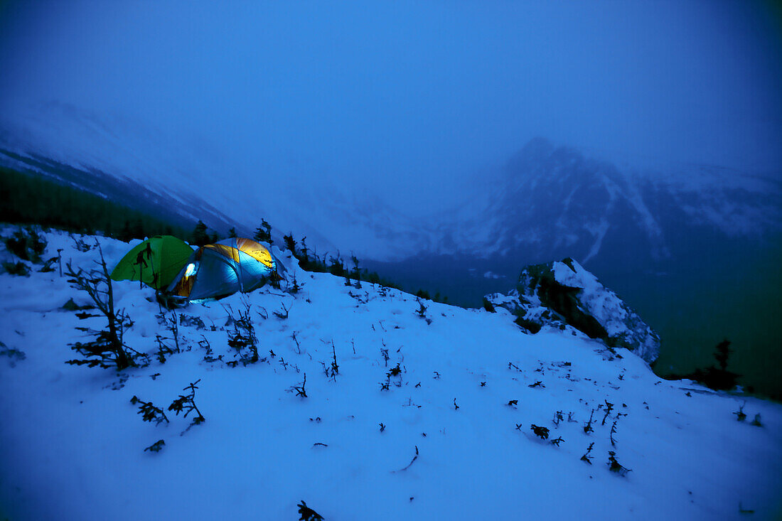 Joe Lentini and  Joe Klementovich's camp on the Boott Spur Trail across from Tuckerman's Ravine and on Mt. Washington.