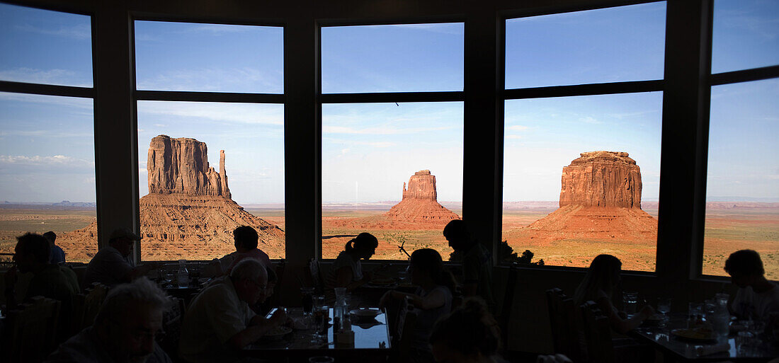 Guests dine among the panoramic views at the View Hotel at Monument Valley Navajo Tribal Park in southern Utah. The park, operated by the tribe, was once a popular set for western films of the 1930s through 60s. It is immensely popular among European tour