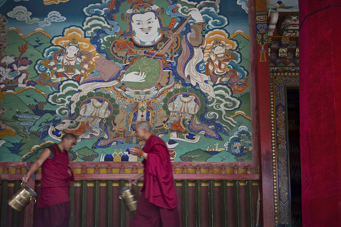 Xiahe, Gannan Tibetan Autonomous Prefecture, Gansu Province, China -  September 10, 2009:  Young Buddhist monks at Labrang Monastery in Xiahe, one of largest Tibetan Monasteries outside of Tibet.