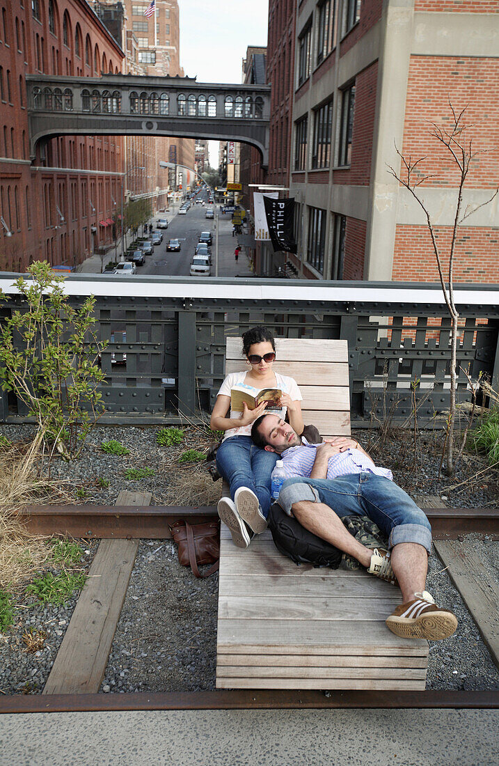 The High Line is a 1.45-mile New York City park built on a section of the former elevated freight railroad of the West Side Line, along the lower west side of Manhattan. The park has 210 species of rugged plants, and views of both the city and the Hudson 