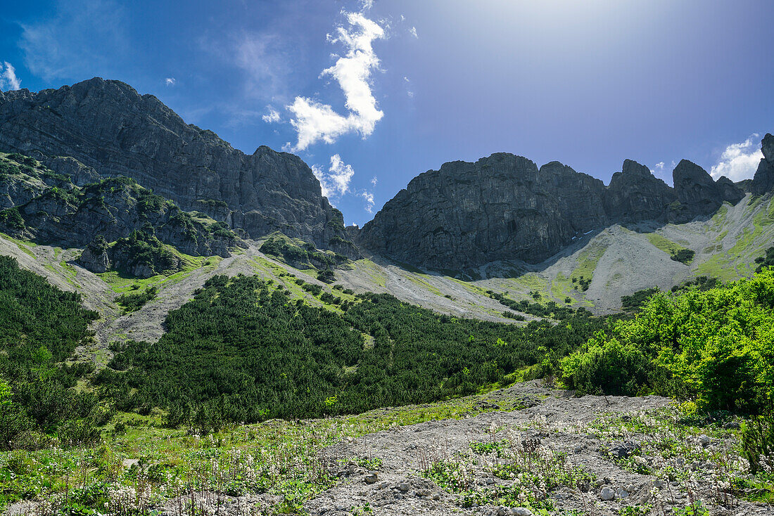 Österreichischer Schinder und Bayerischer Schinder mit Schinderkar, Bayerische Voralpen, Oberbayern, Bayern, Deutschland