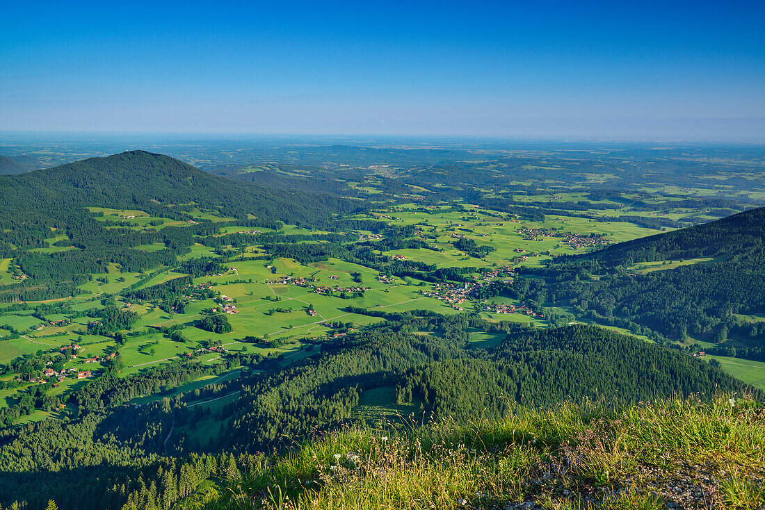 View over Leitzach Valley, Breitenstein, Mangfall Mountains, Bavarian Prealps, Upper Bavaria, Bavaria, Germany