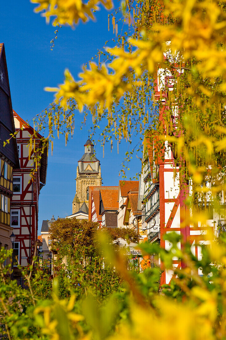 Altstadt mit Blick zu Stadtkirche und Rathaus, Bad Wildungen, Nordhessen, Hessen, Deutschland, Europa