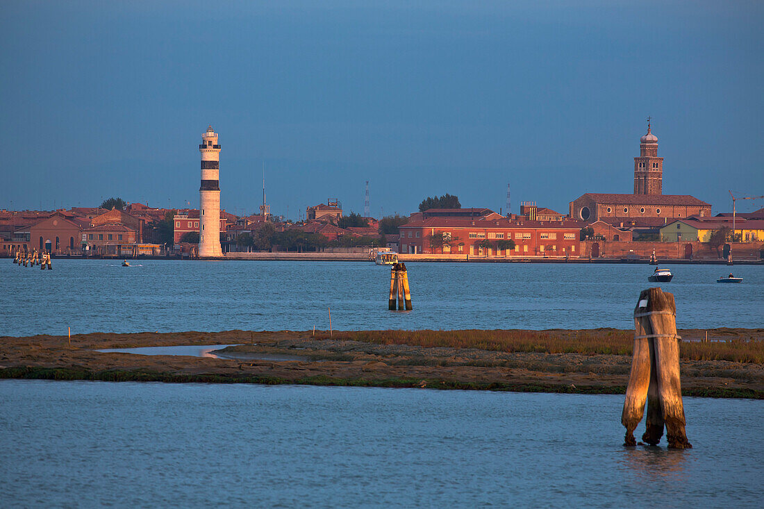 Lighthouse of the Island of Murano at dawn, Murano, Venice, Italy, Europe