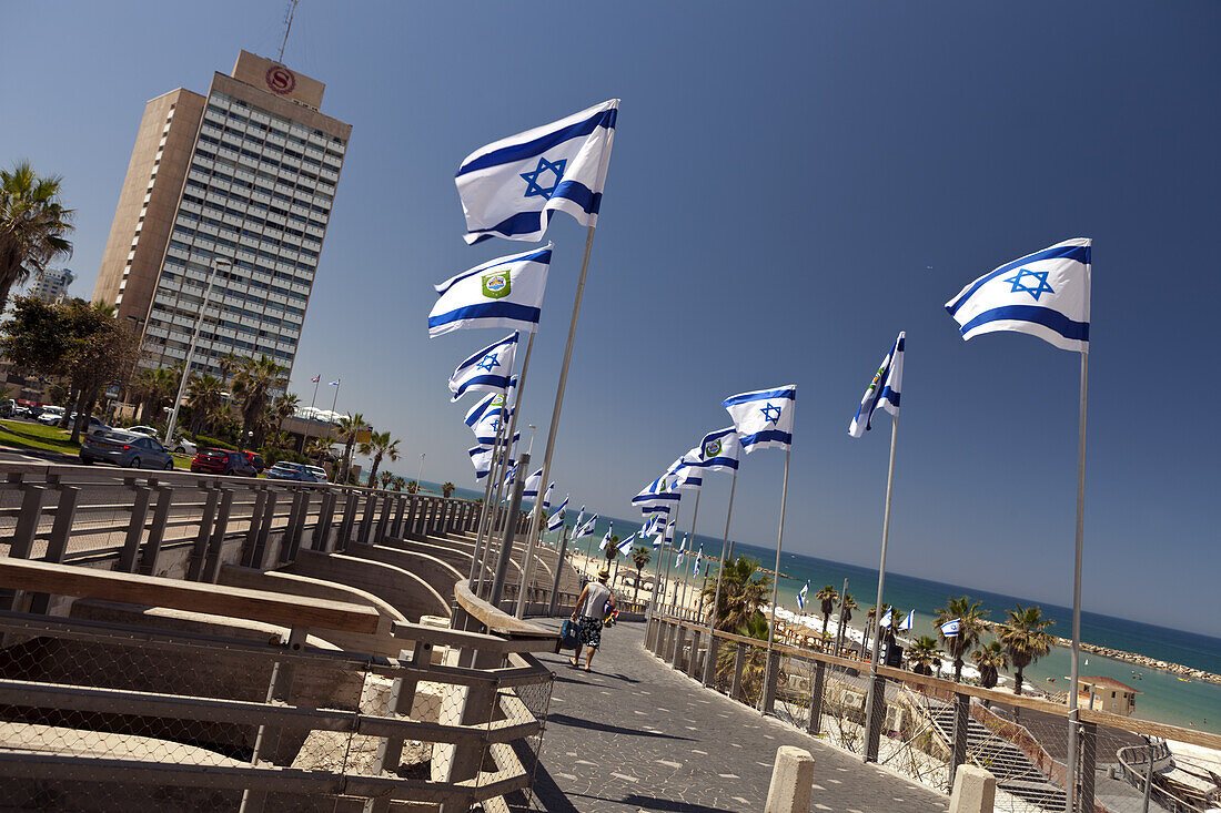 Walkway down to the beaches, Mediterranean Sea, Tel-Aviv, Israel, Asia