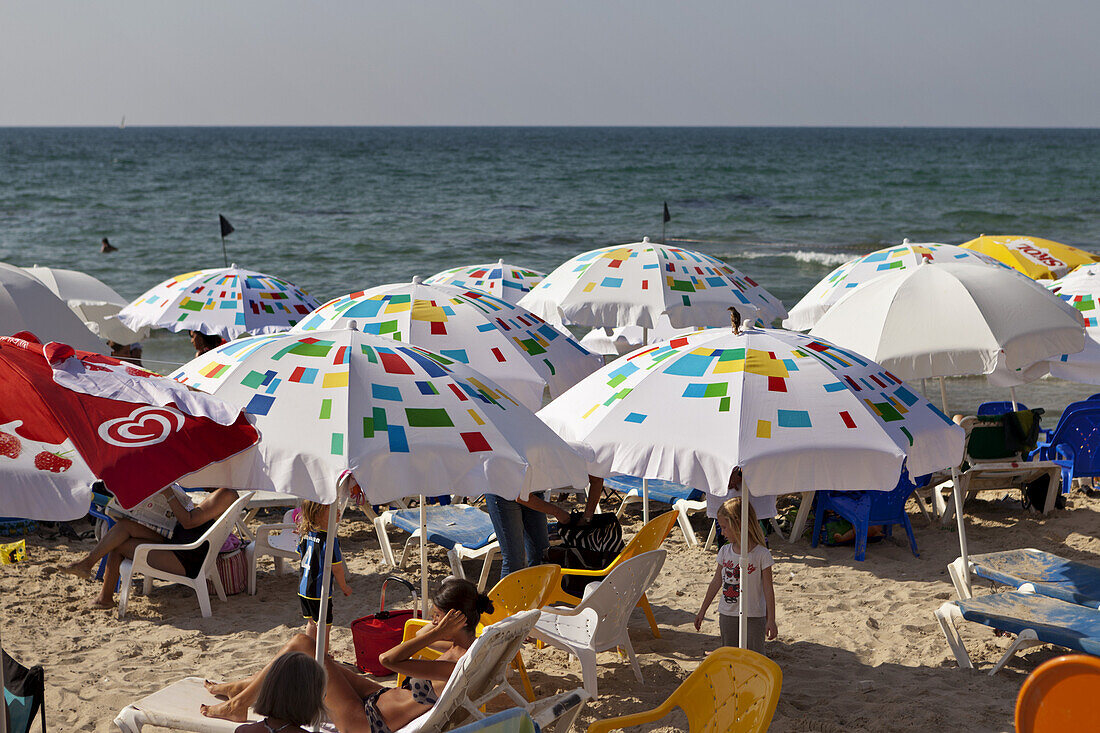 Sunshades on the beaches of Tel-Aviv, Israel, Asia