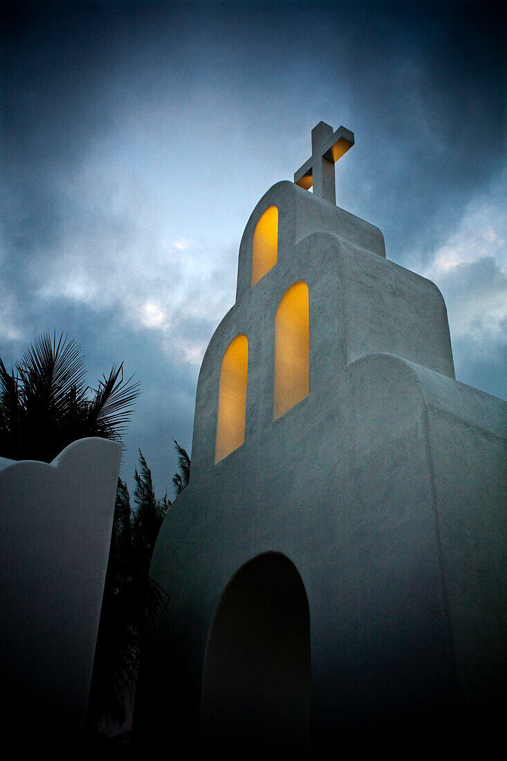 View of a church in Playa del Carmen, Mexico.