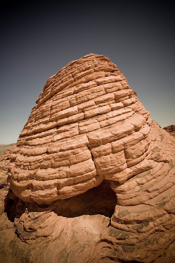 'Las Vegas, NV - August 31 :  Unusual ''beehives''  sandstone formations weathered by the eroding forces of wind and water outside of Las Vegas at the Valley of Fire State Park, Nevada, USA'
