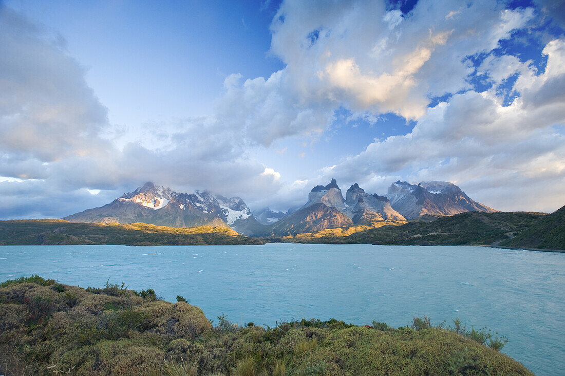 Storm clouds passing over the Cuernos Del Paine on March 1, 2008 in Las Torres Del Paine National Park, Chile.