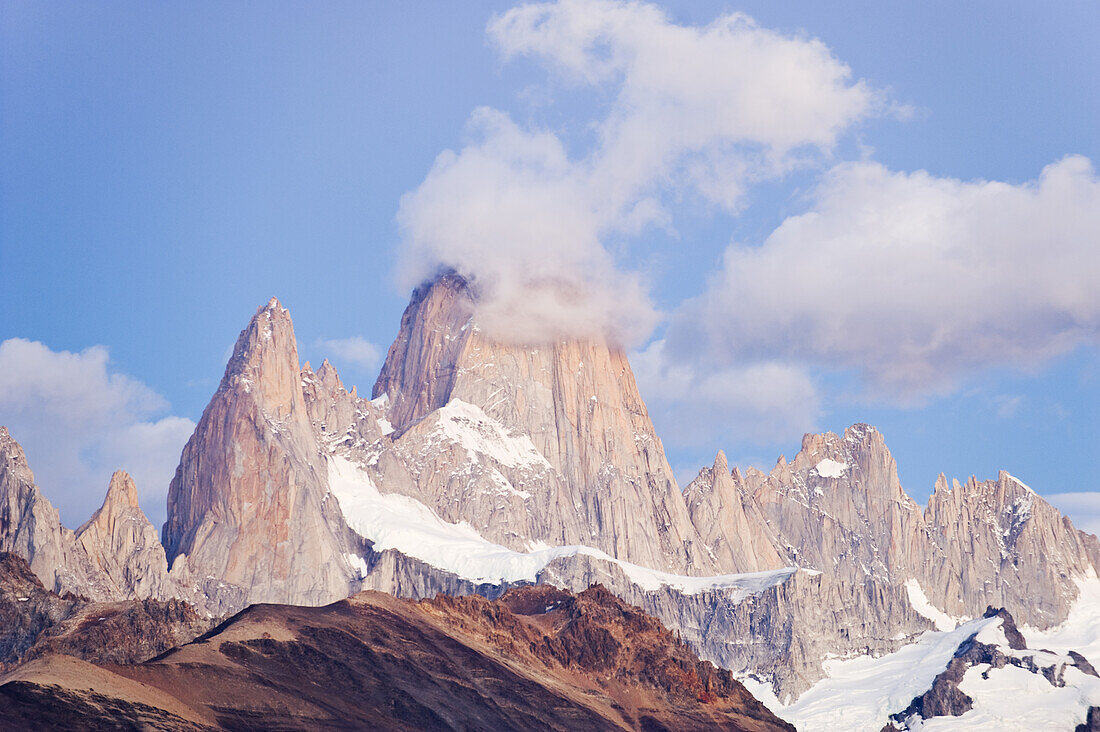 Clouds drifting over Mt. Fitzroy on February 26, 2008 in Los Glaciares National Park, Chalten, Argentina.