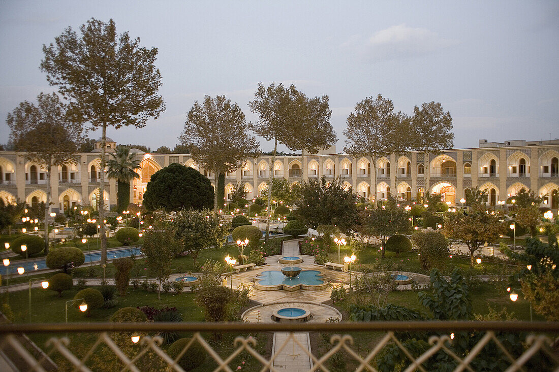 The view on a garden in hotel Abassi, Isfahan, Iran.