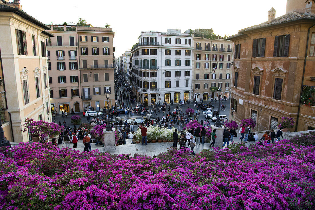 The Spanish Steps climb from the Piazza di Spagna, Rome, Italy.