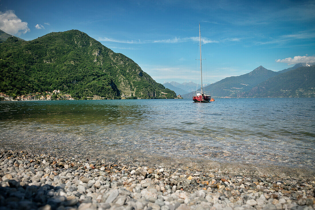 view across Lake Como towards Villa Gaeta, Menaggio, Lombardy, Italy, Europe