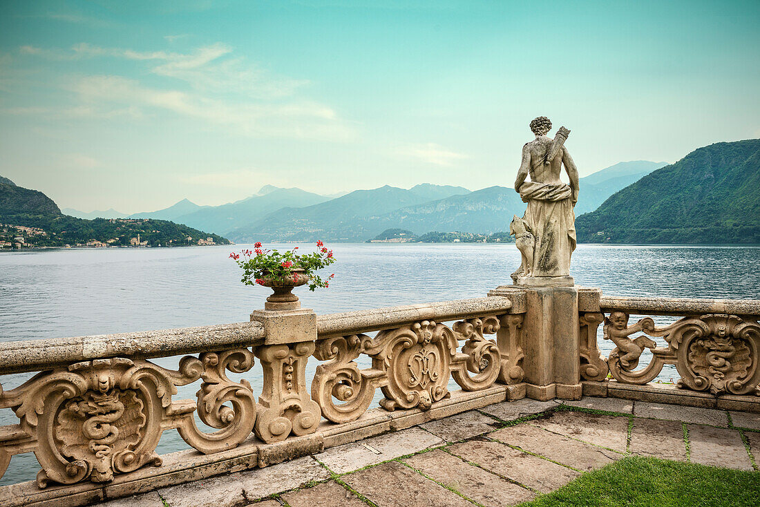Blick auf Comer See von Villa del Balbianello, Lenno, Lago di Como, Lombardei, Italien, Europa