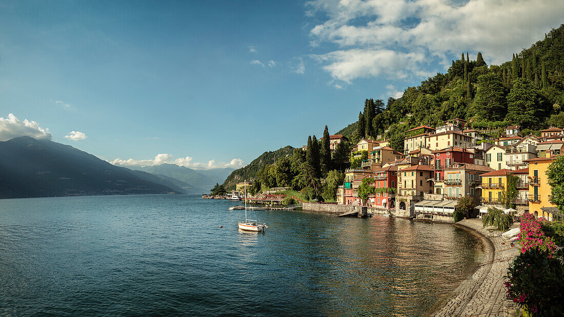 View of the waterfront in Varenna, Lake Como, Lombardy, Italy, Europe