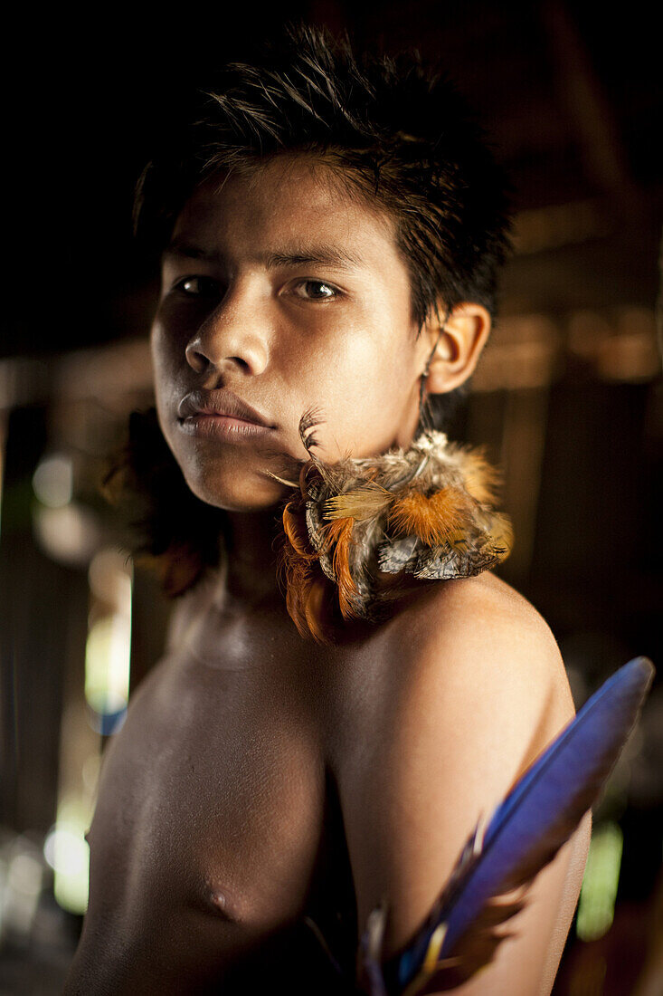 Portrait of an Oro Win boy, Sao Luis Indian Post, Brazil.