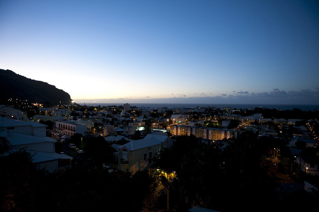 Night view of Saint Denis, capital prefecture, of Reunion Island. On August 1, 2010 the spectacular pitons, cirques and remparts of Reunion Island were inscribed in UNESCO's list of world heritage sites.