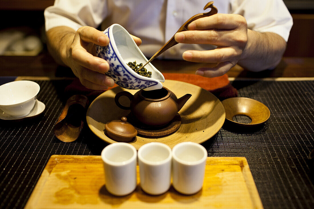 Tea preparation at a traditional tea house in the Da-an district of Taipei, Taiwan, November 10, 2010.