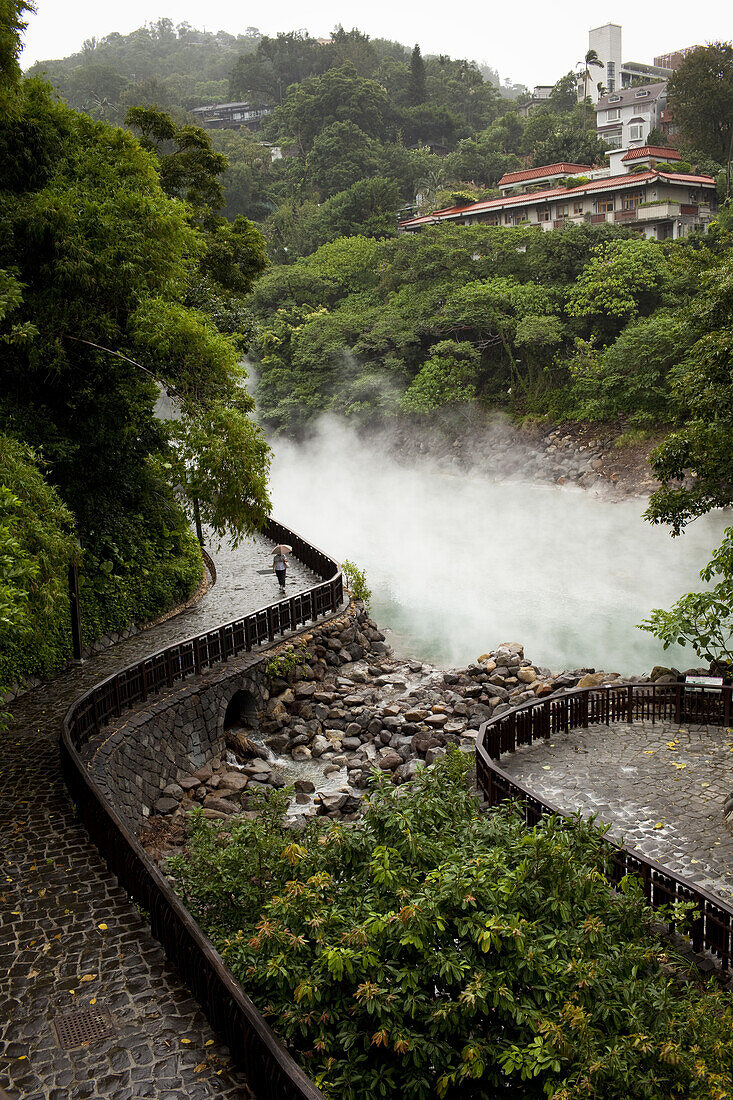 Steam rises from the Geothermal Valley of Beitou, Taiwan, October 26, 2010.  In 1896, the Japanese, hotspring lovers at heart, established the first Japanese spa in Beitou, just one year after the Japanese takeover of Taiwan.  The hallowed waters are milk
