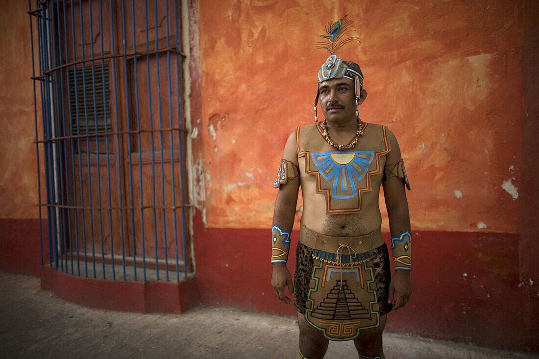 A Mayan ball player poses for a portrait in Chapab village in Yucatan state in Mexico's Yucatan peninsula, Mexico, June 13, 2009.