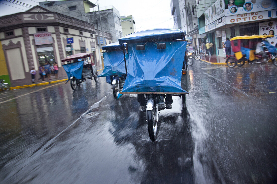 Motor taxi traffic in downtown Iquitos, Peru, March 7, 2011
