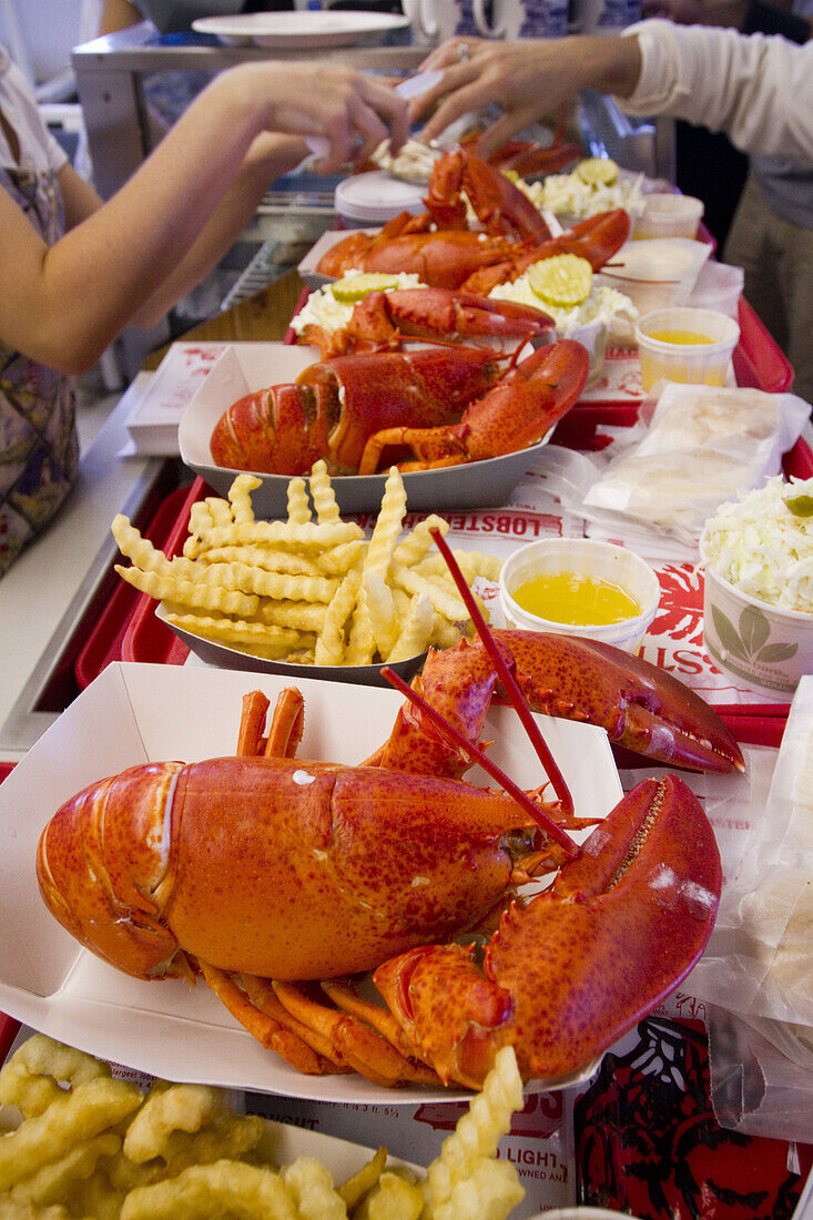 Lobster dinners await patrons at Lobster at Two Lights, along the shore, in Cape Elizabeth, Maine.