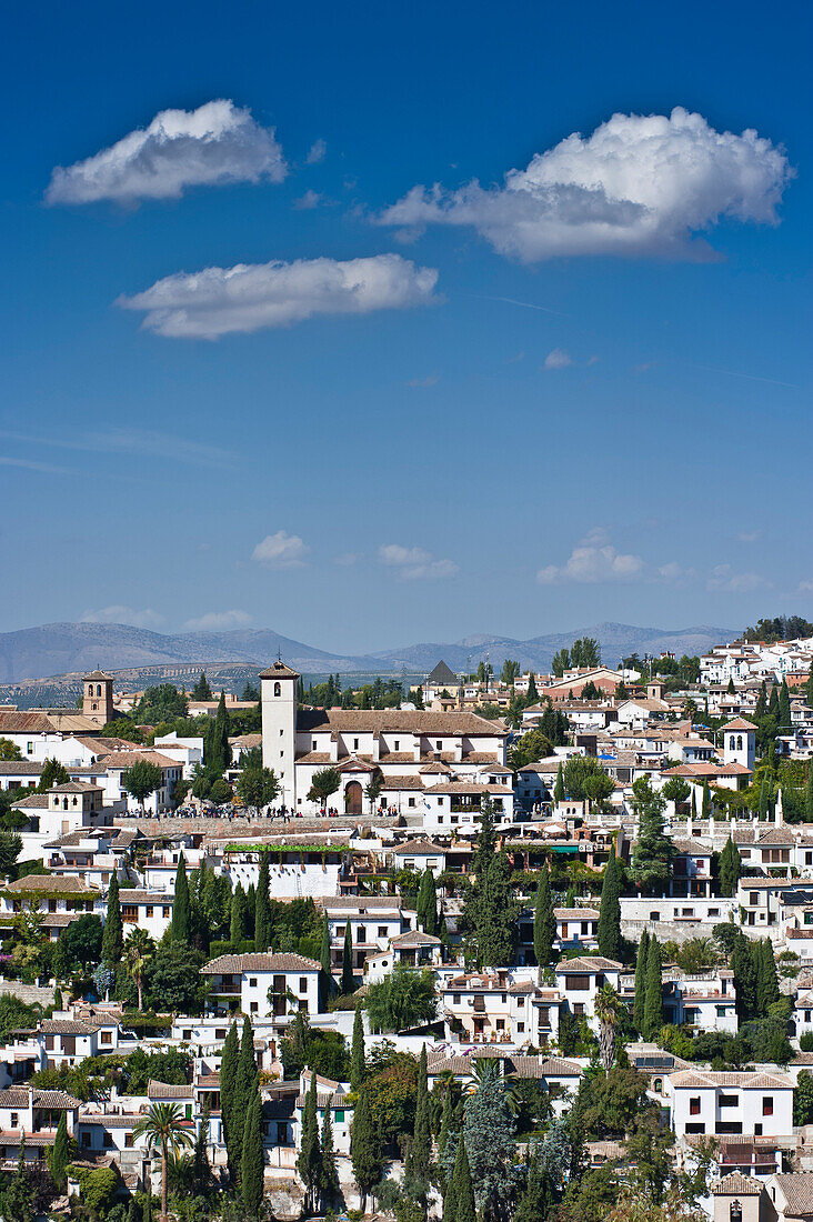 Albaicin district viewed from the Alhambra,  Granada,  Andalucia,  Spain