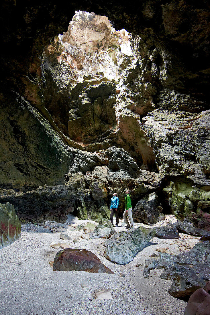 Katrin Schneider and Susann Scheller visiting one of the natural caves of De Kelders. Indian Ocean, South Africa.