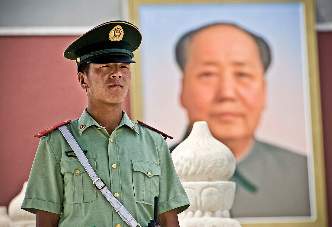 Chinese Policemen in Tiananmen Square, Beijing. China