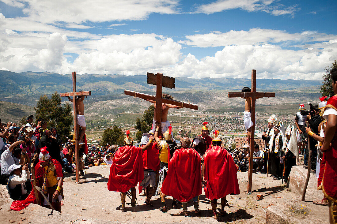 Actors perform a living stations of the cross on Friday during Holy Week in Ayacucho, Peru.
