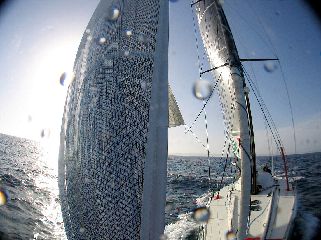 A Spanish racing yacht built in Australia. Test sailing in preparation for the around-the-world sailing challenge.The skipper is  Unai Basurko de Miguel.