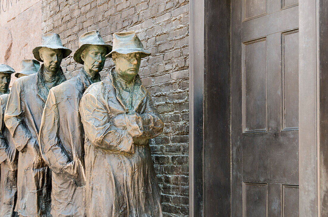 Statue of a Great Depression bread line at the Franklin D. Roosevelt Memorial,  Washington, D.C., United States of America, North America
