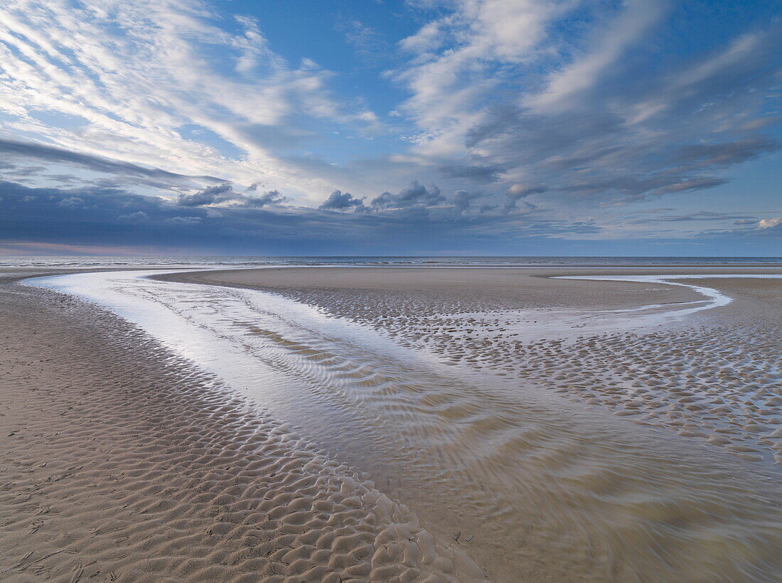 Low tide on a summer evening at Holkham Bay, Norfolk, England, United Kingdom, Europe