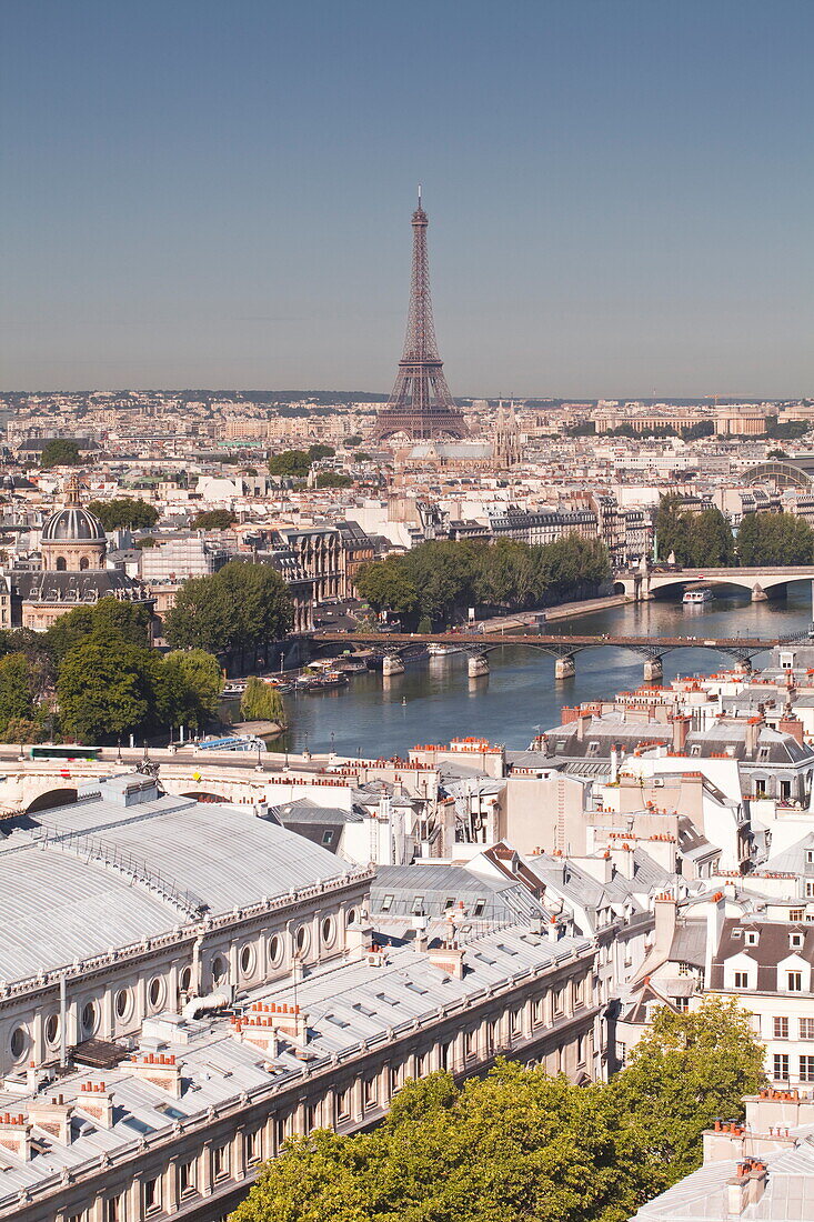 Looking over the rooftops of Paris to the Eiffel Tower, Paris, France, Europe