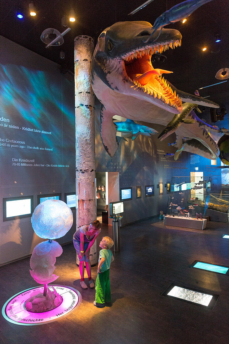 Mother and son visiting GeoCenter Mons Klint, Mon, Denmark