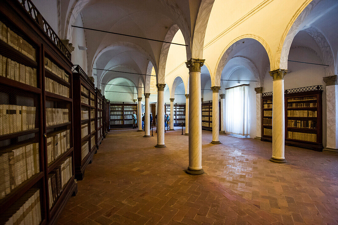 Bibliothek, Abbazia di Monte Oliveto Maggiore, Crete Senesi, südlich von Siena, Toskana, Italien