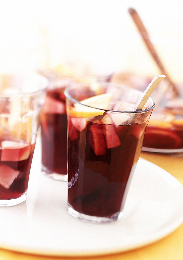 Glasses of Sangria, bowl in background