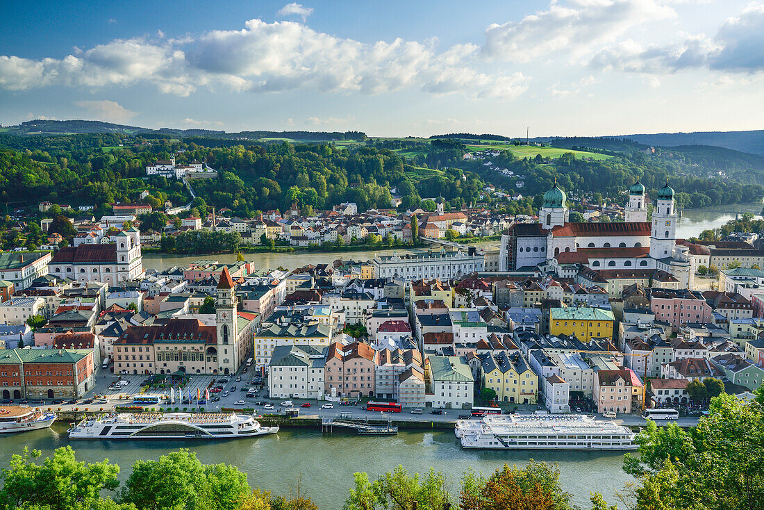 Old town with cathedral of St. Stephen and town hall, Passau, Lower Bavaria, Germany
