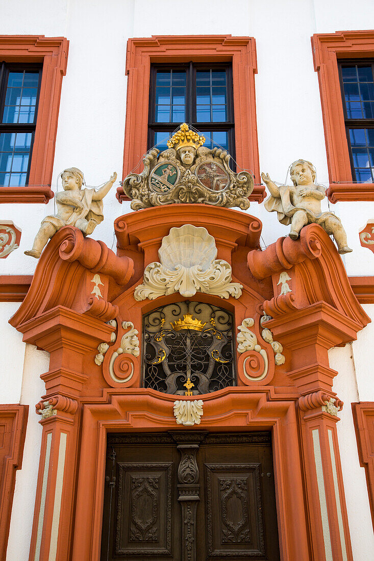 Baroque facade of Schelfenhaus building, Volkach, Franconia, Bavaria, Germany