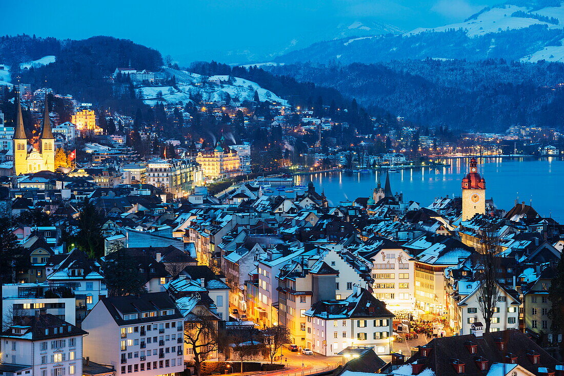 Hofkirche church on Lake Lucerne, Lucerne, Switzerland, Europe