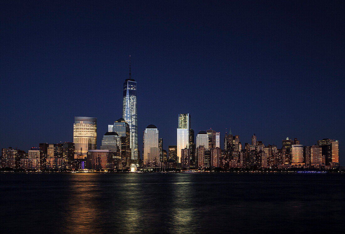 Manhattan financial district skyline as seen from Jersey City, New York, United States of America, North America