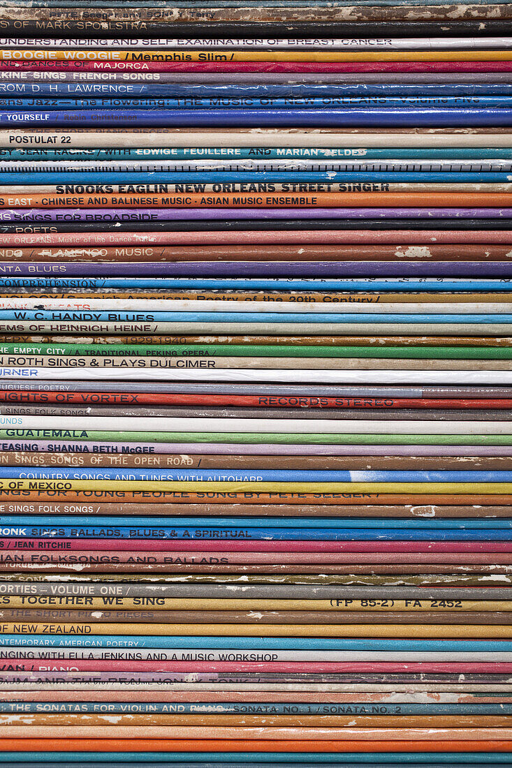 Detail of a stack of records